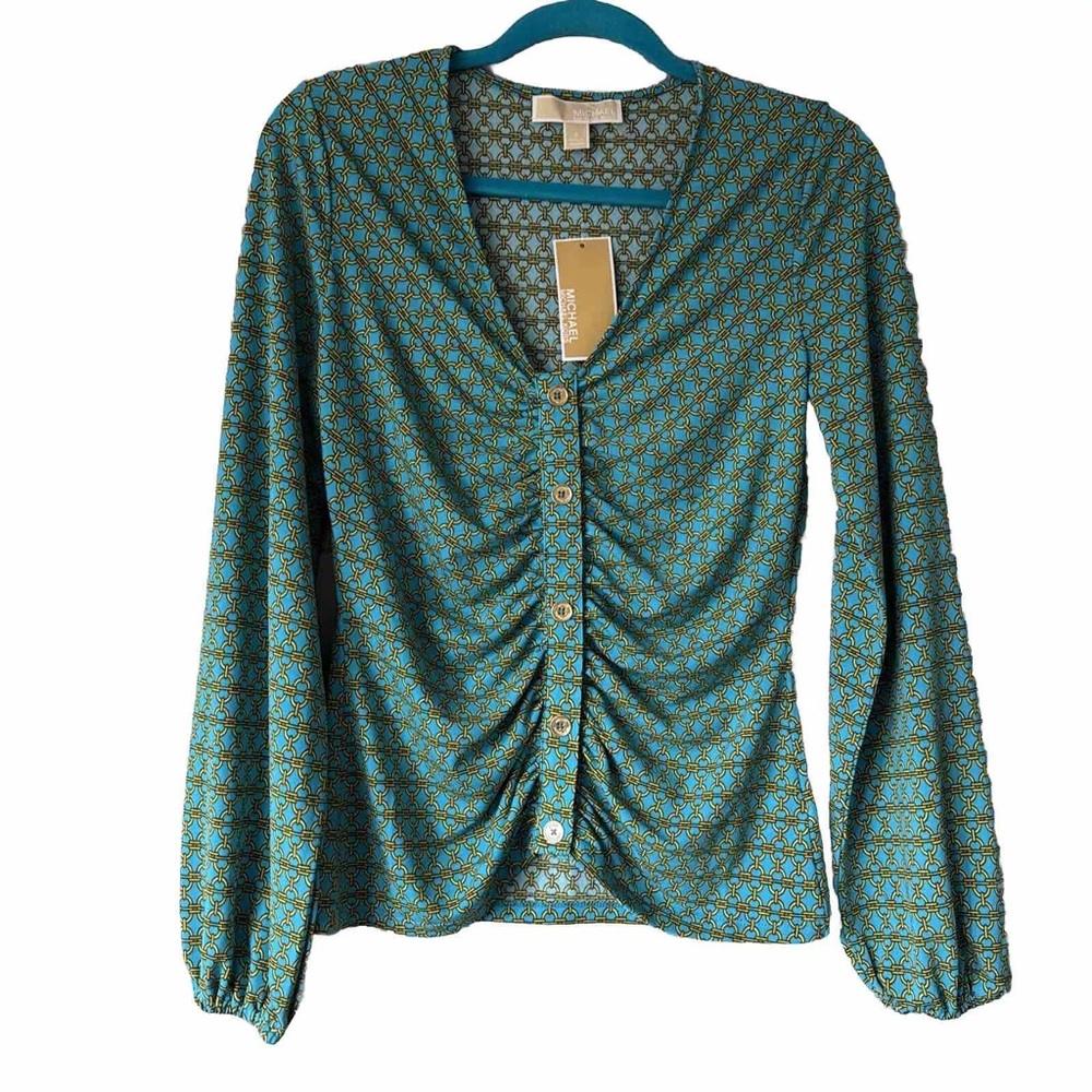 NWT Michael Kors Long Sleeves Top Milo’s Blue  Blouse - Picture 2 of 5